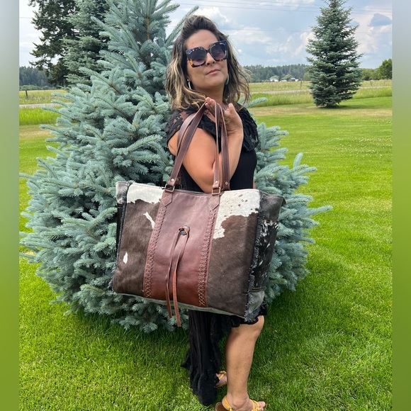 Myra Bag Handbags - 🔥NEW Boho Western Myra Bag genuine Cowhide Canvas Leather Weekender Travel tote